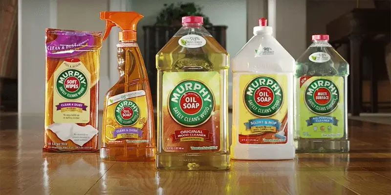 A line-up of the various Murphy's Oil Soap products available on the market that ReCoat Revolution can fix damage from.