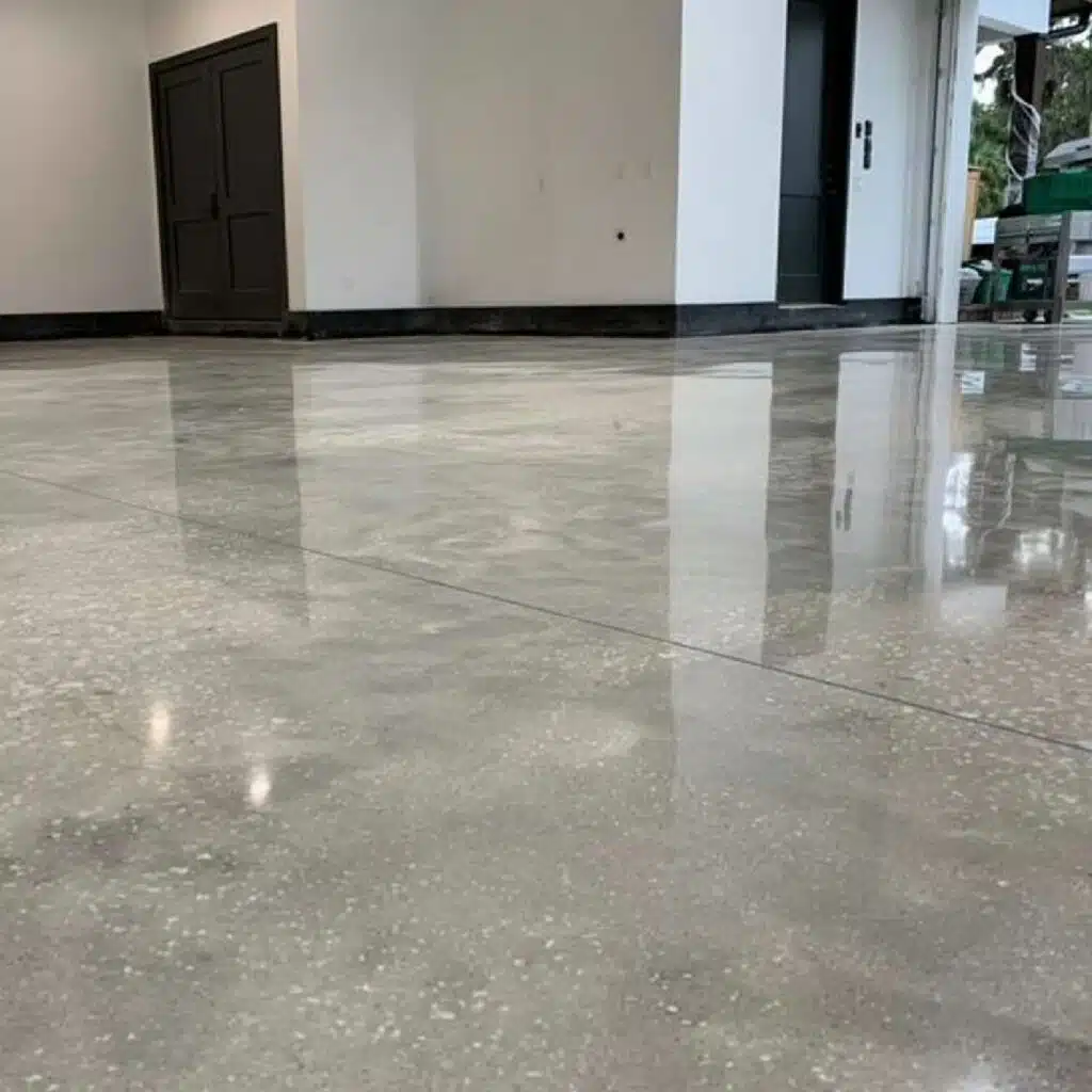 Close-up of a refinished concrete floor by ReCoat Revolution located in a professional setting.